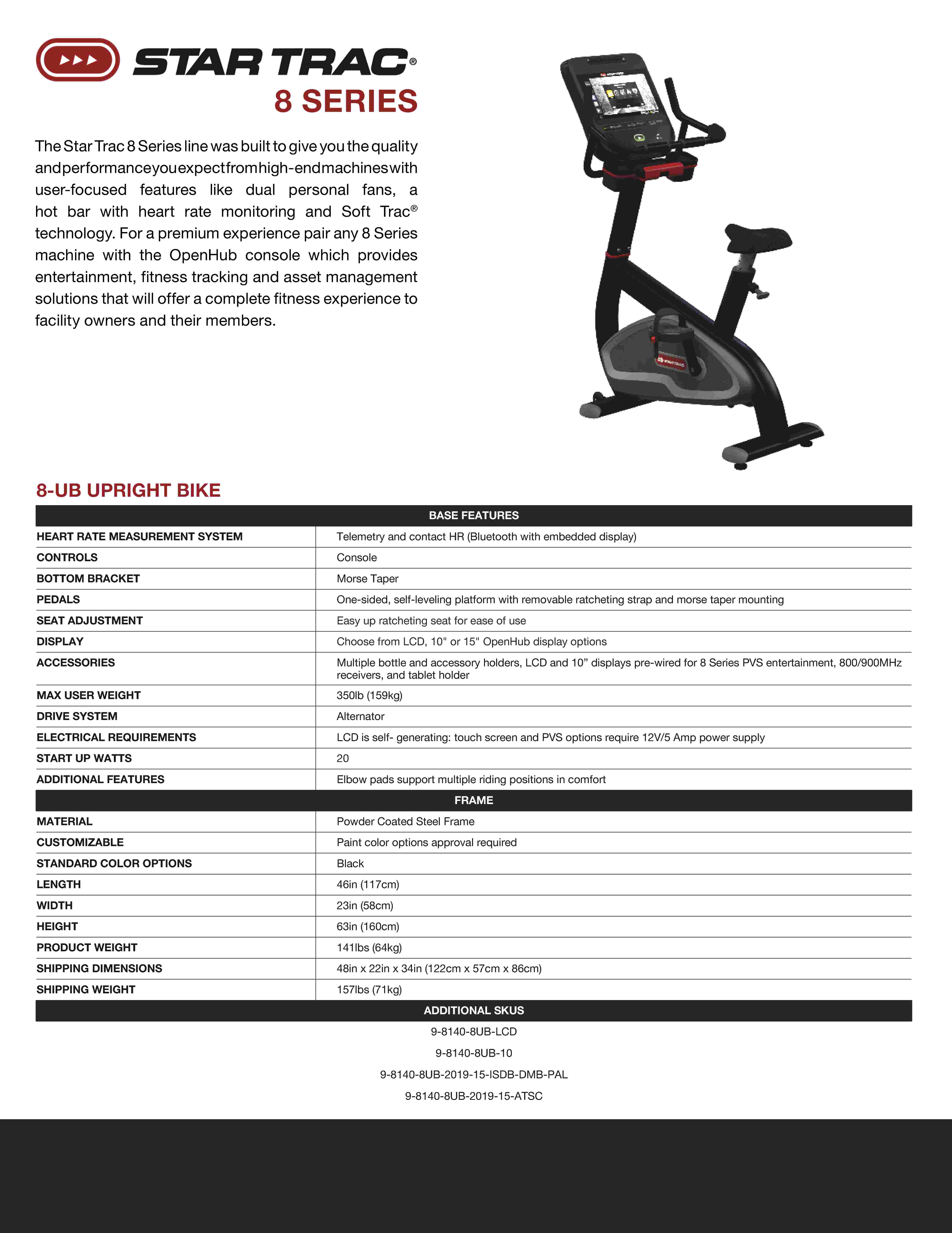 Star Trac 8UB Upright Bike Product Sheet 001