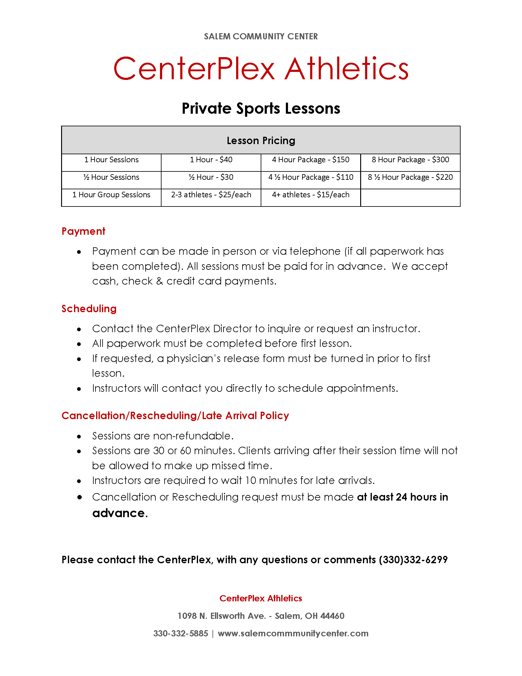 Private Sports Lesson Flyer 2023