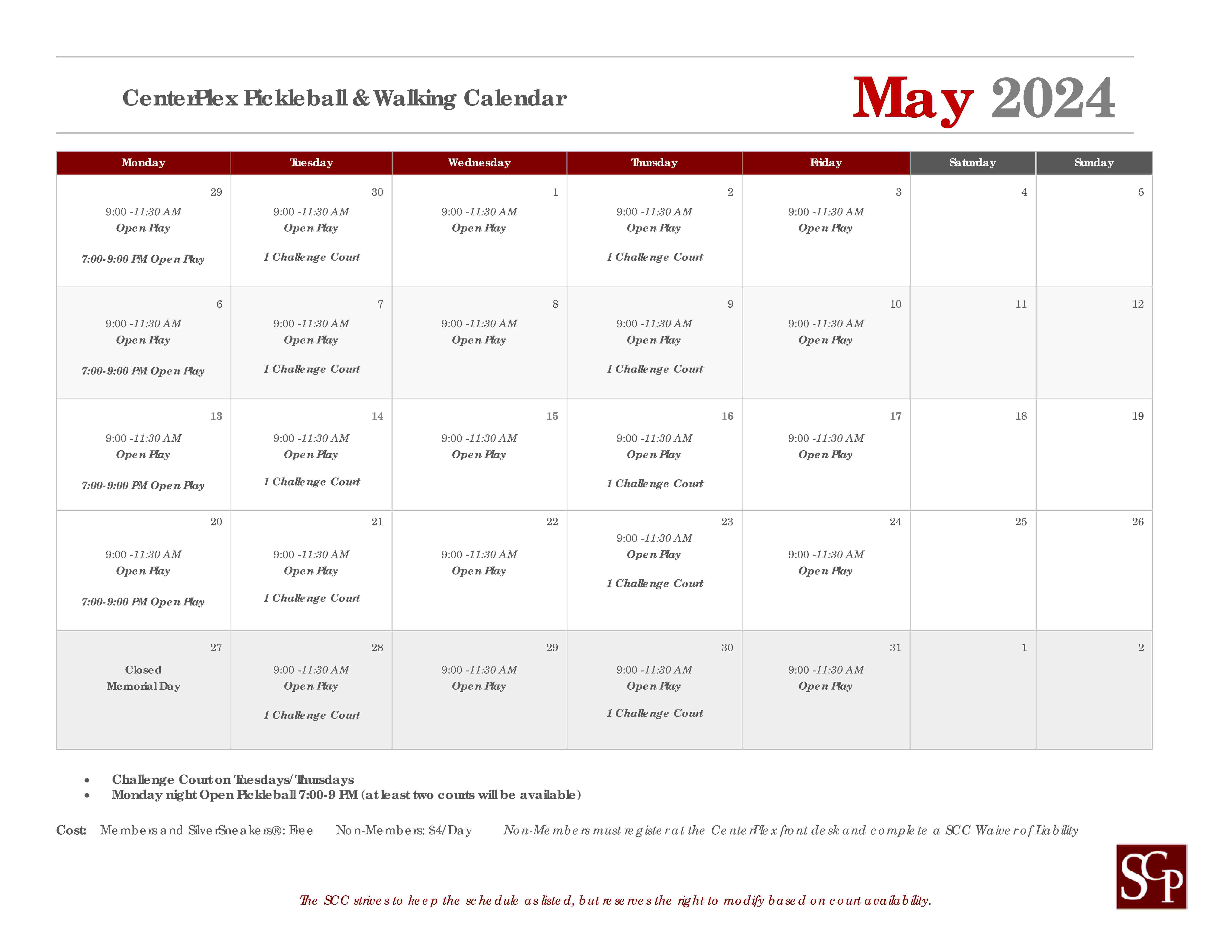 May 2024 Pickleball Calendar 001