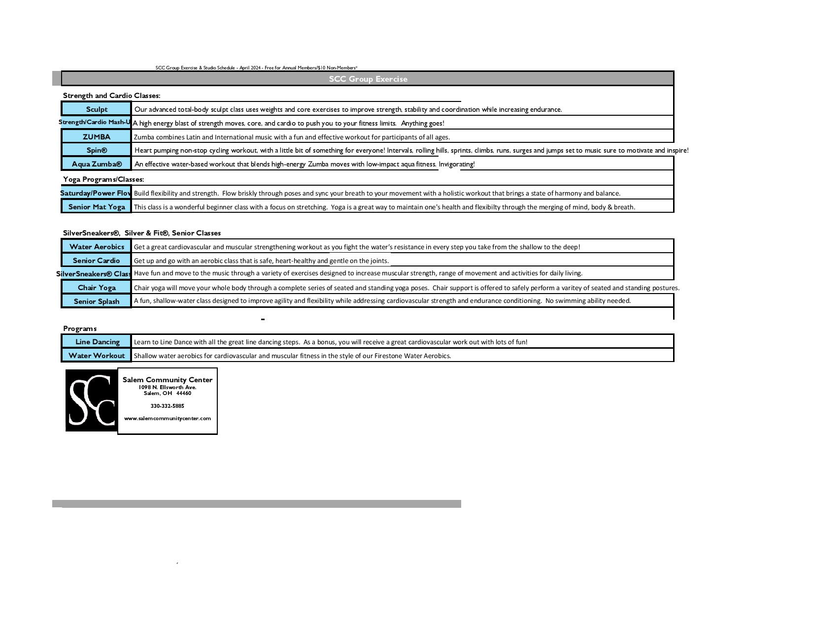 April 2024 Aerobic schedule page 002