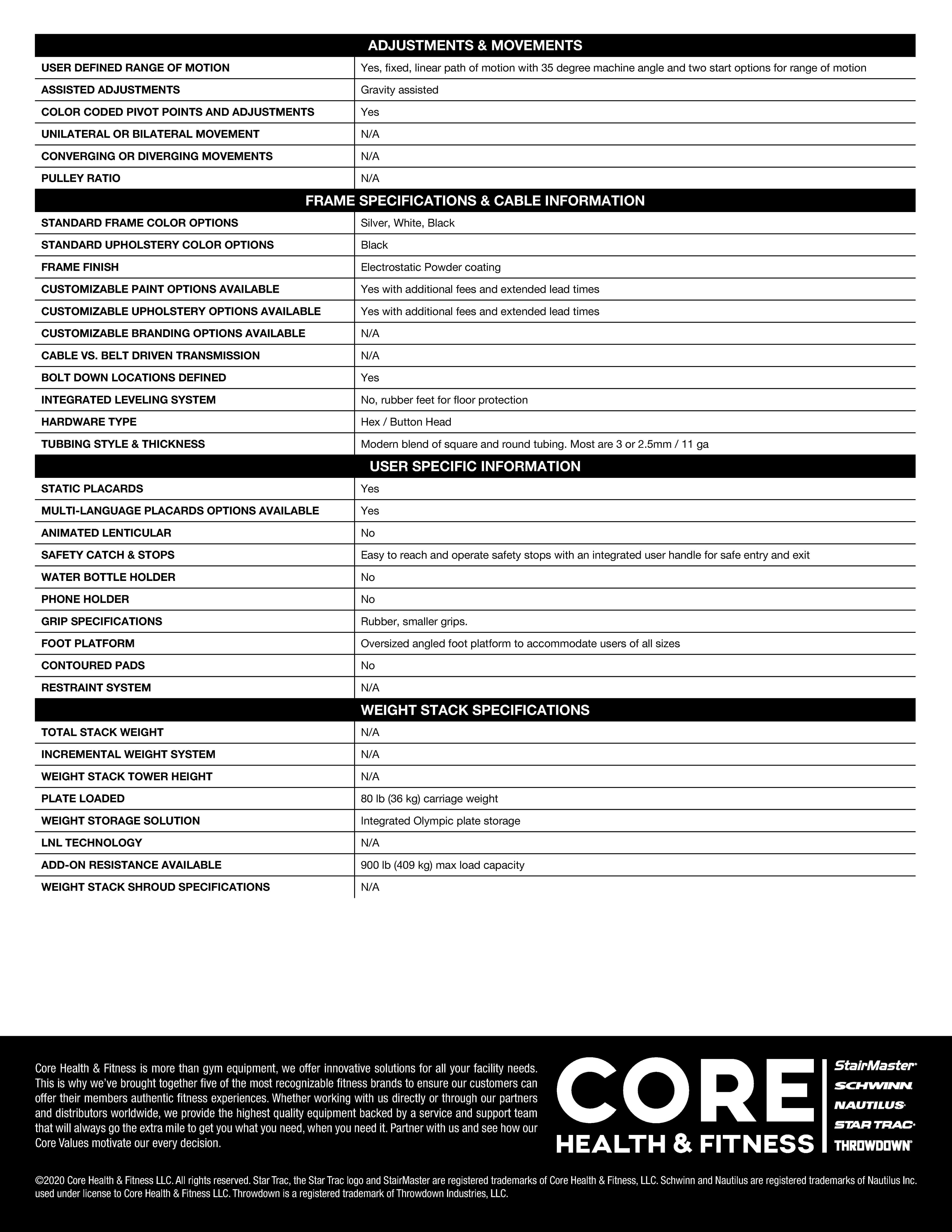 Nautilus Plate Loaded Hack Squat NPL1130 Product Sheet 002