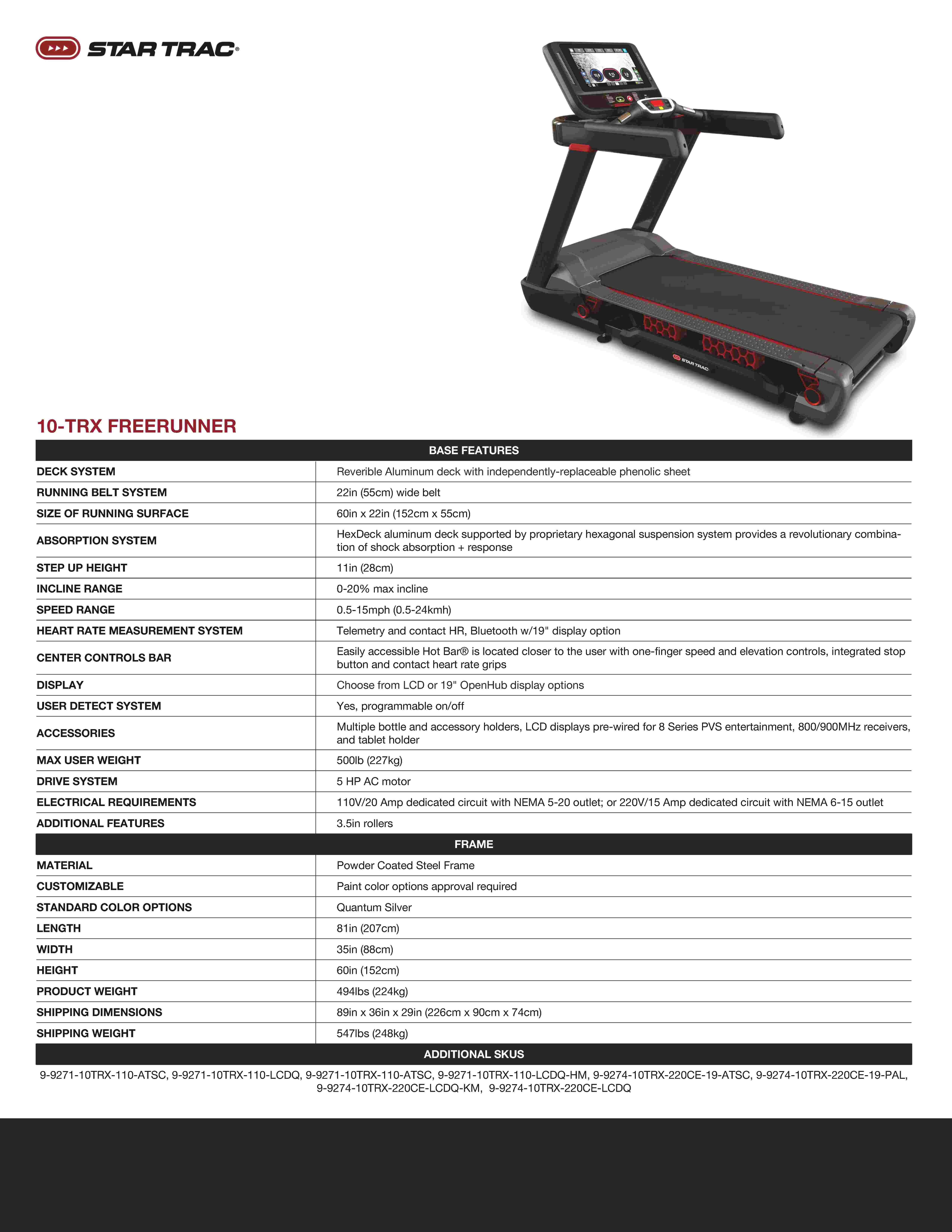 Star Trac FreeRunner 10TRx Product Sheet 002